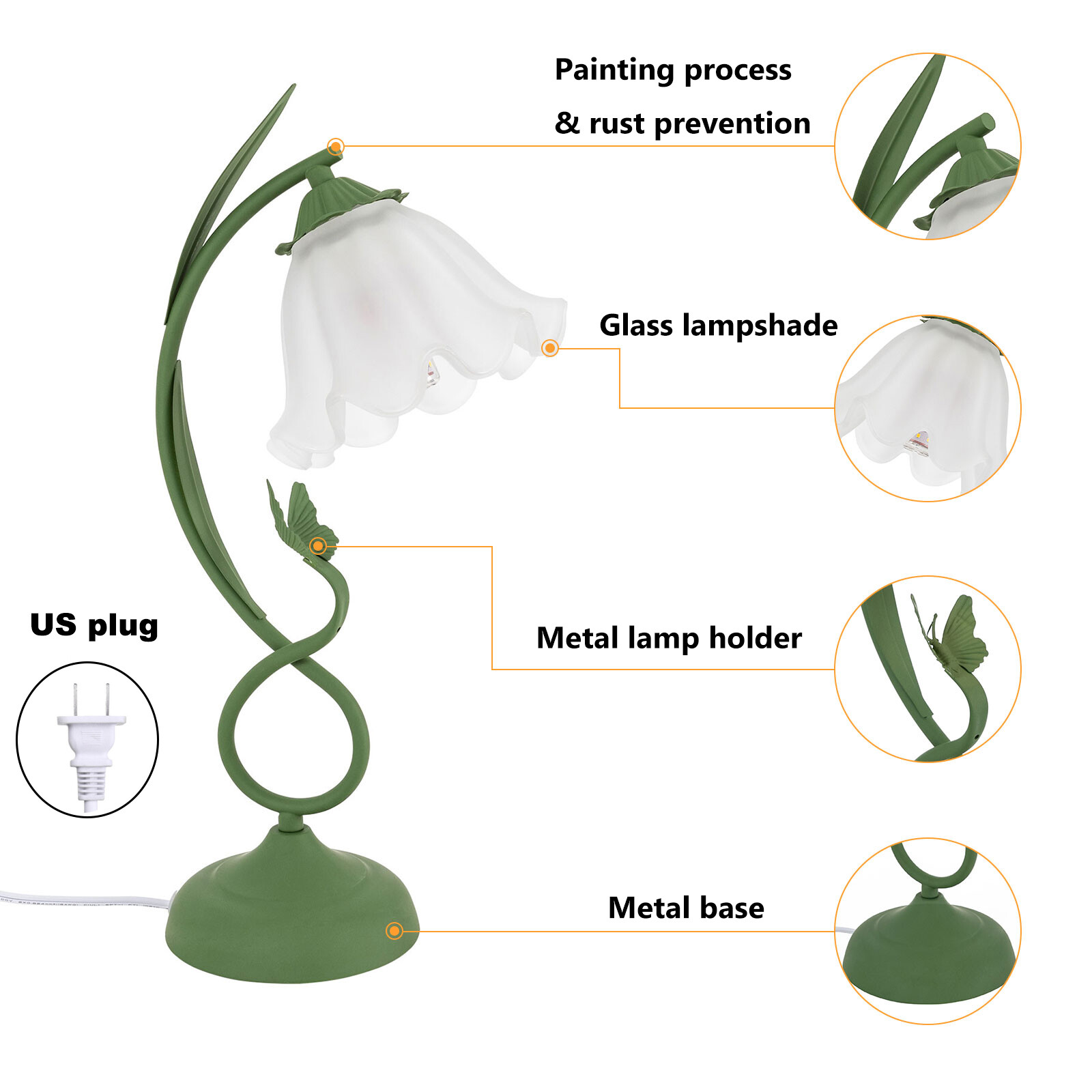 Flower Shape Glass Table Lamp Bedside Desk Light Fixture Green Reading Lamp...