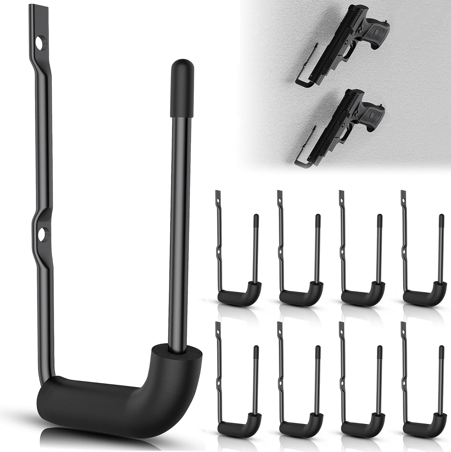 8Pcs Pistol Wall Mount Rack - Rubber Wrap Top Pistol Rack for Wall,Cabinet,Safe,