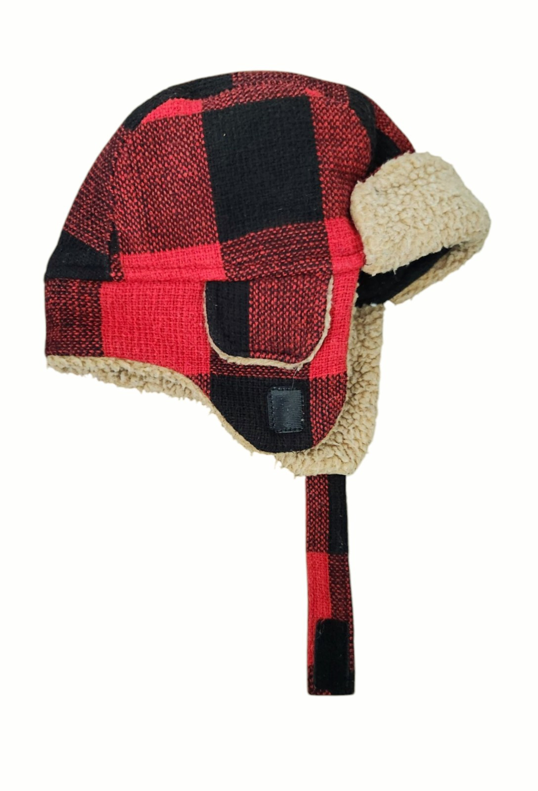 Toddler Boys Red/Black Buffalo Plaid Serpa Trapper Winter Hat Cap Chin Strap