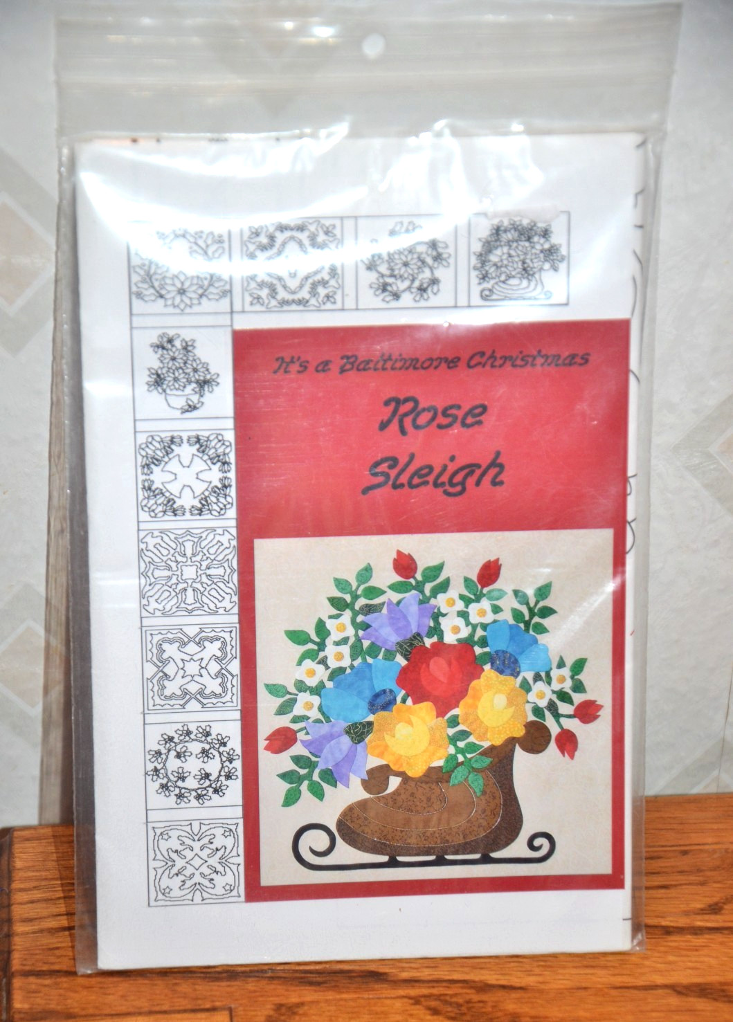 Baltimore Style 16" Block Christmas Rose Sleigh- UNCUT