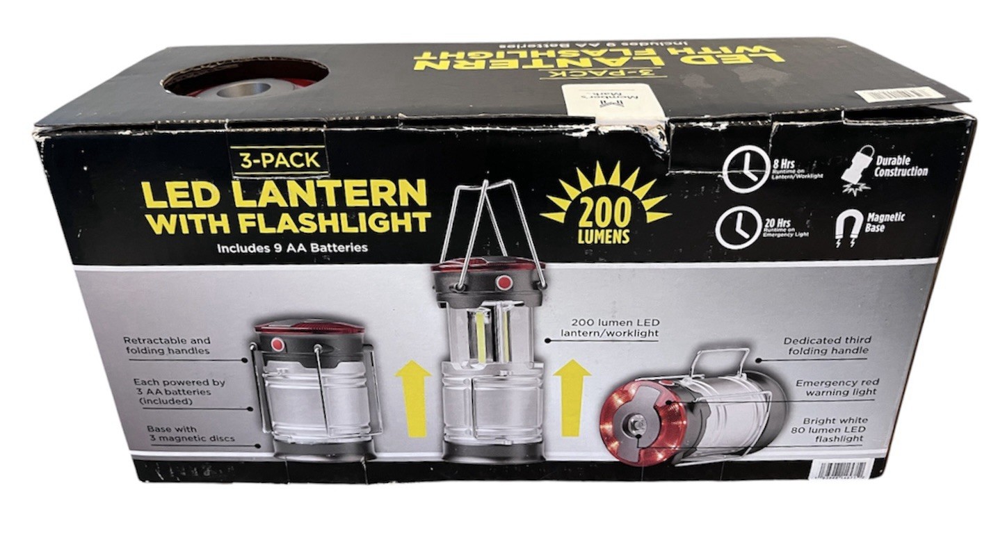 Member’s Mark 3-Pack LED Lanterns w/ Flashlight 200 Lumens NEW