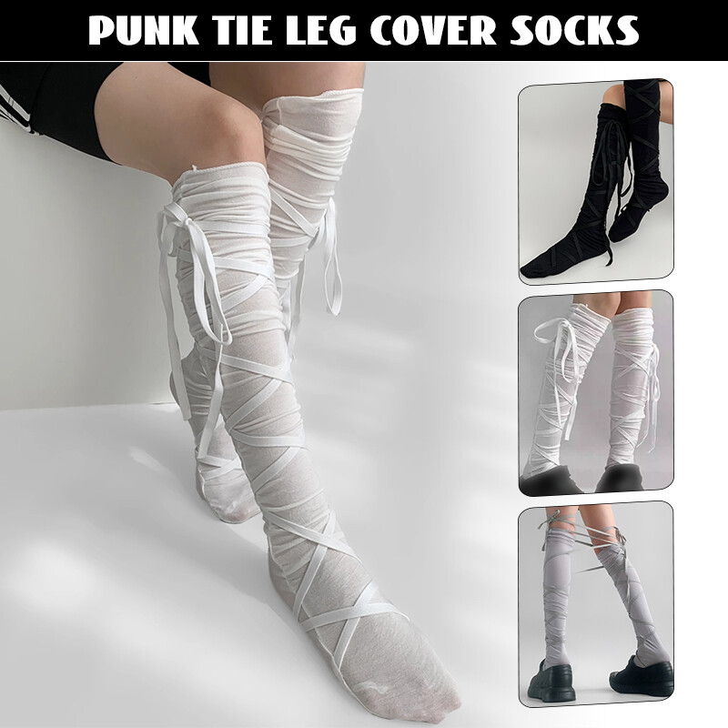 Women Punk Calf Tie Leg Socks Ballet Strappy Calf Socks Thin Stockings Lolita