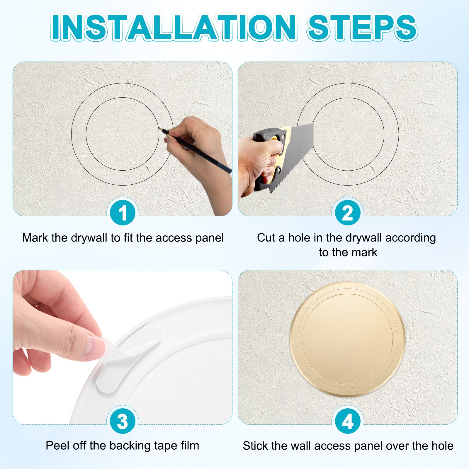 2-Pack Access Panel for Drywall, 6x6 Inch Round Plastic Removable [Gold Tone]