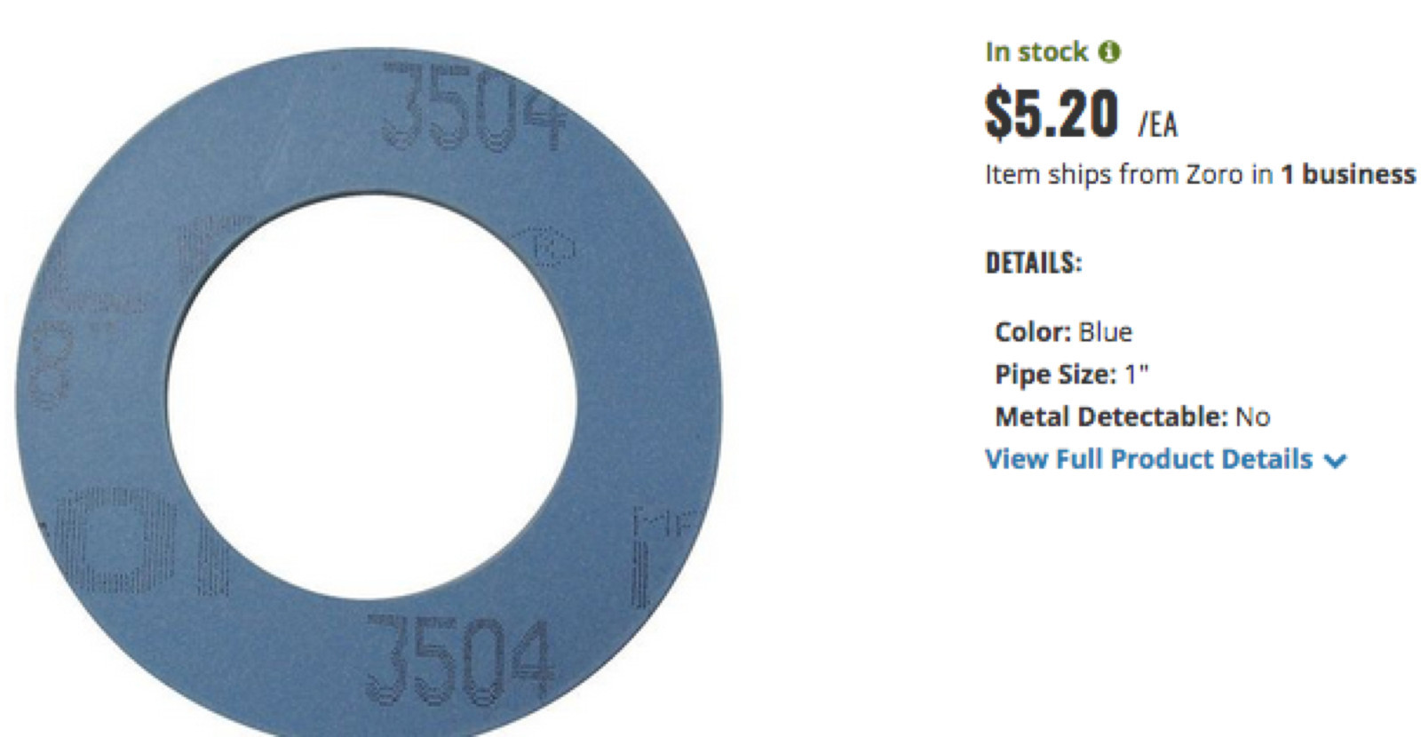 Lot-C Six 1" GARLOCK GYLON #3504 1/16" thick Gaskets ( 2-1/4"OD x 1-1/16"ID)