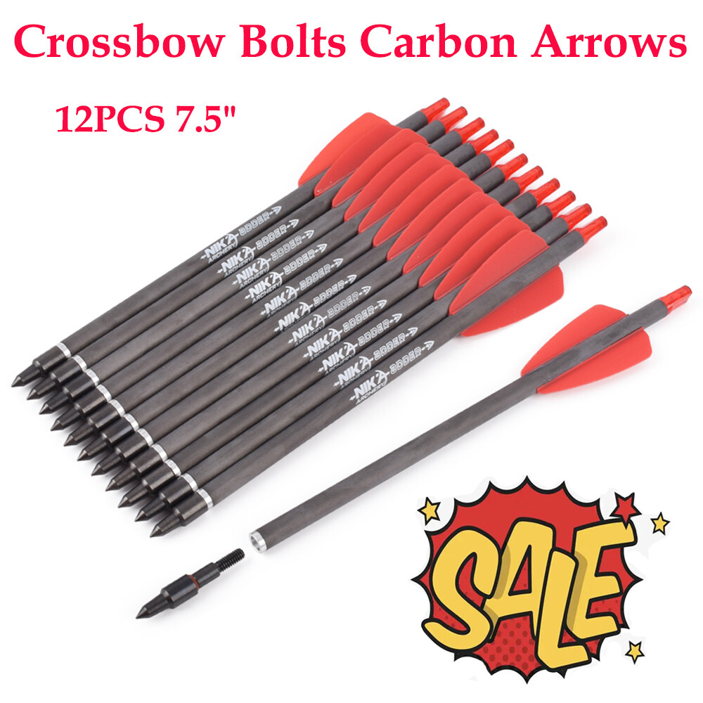 7.5in Crossbow Hunting Carbon Arrows Bolts Target Tips Archery Shooting 12pack