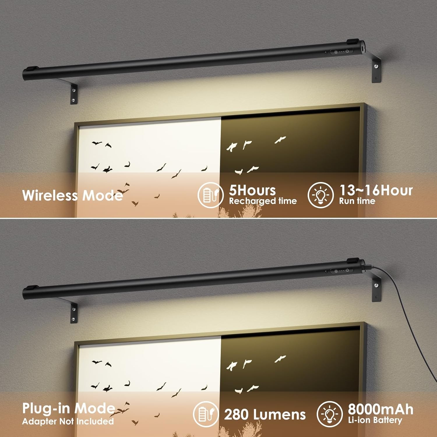 Battery-powered wireless artwork spotlight, rechargeable/mains-powered (black)