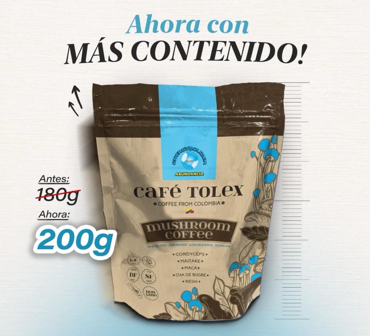 ENERGYBOLIZER CAFE TOLEX Espresso Piloncillo Instant Mushroom Coffee Colombiano