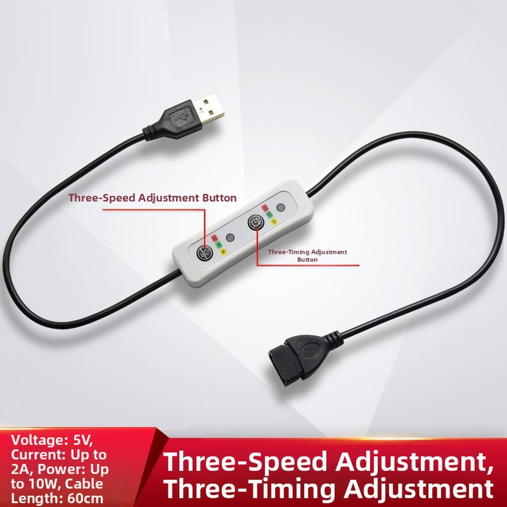 USB Timer Extension Cable for USB Fans Lamps Red Green Yellow Indicators