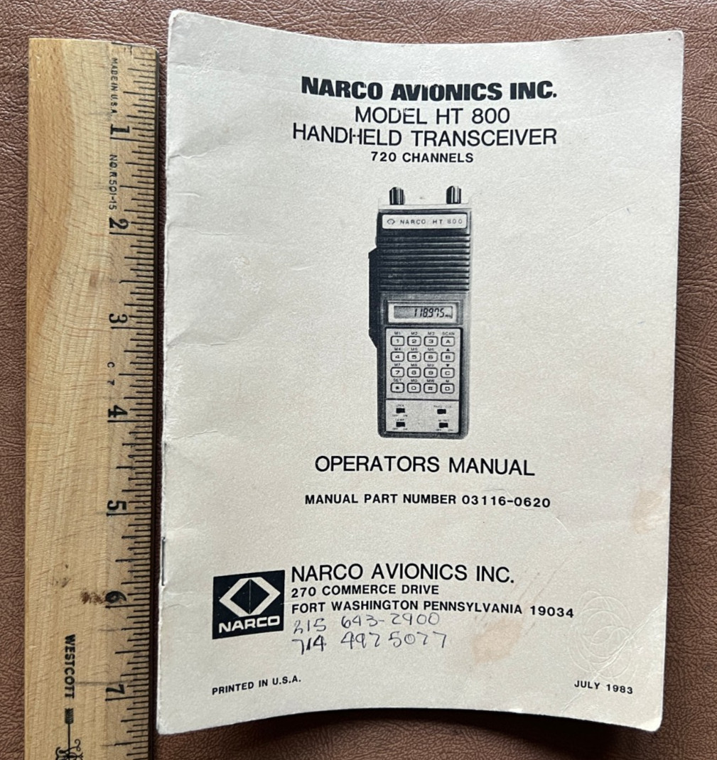 Vtg Narco HT 800 Handheld Transceiver Operator's Manual - July 1983 (03116-0620)