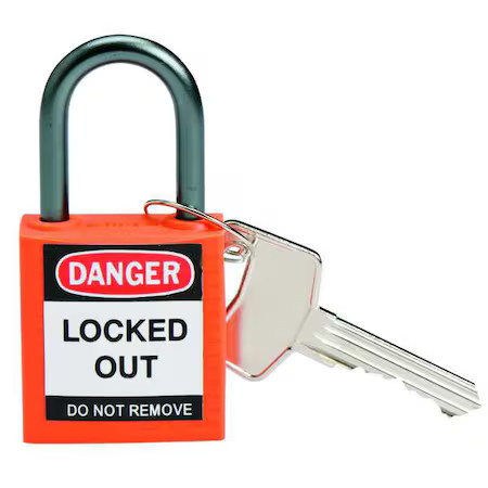 Brady 143154 Lockout Padlock, Keyed Different, Nylon, Orange, 1 In Shackle