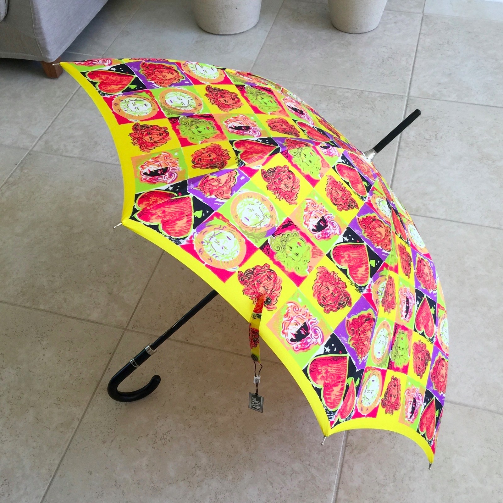 GIANNI VERSACE yellow umbrella Pop Art Medusa head & Heart Warhol & Dine