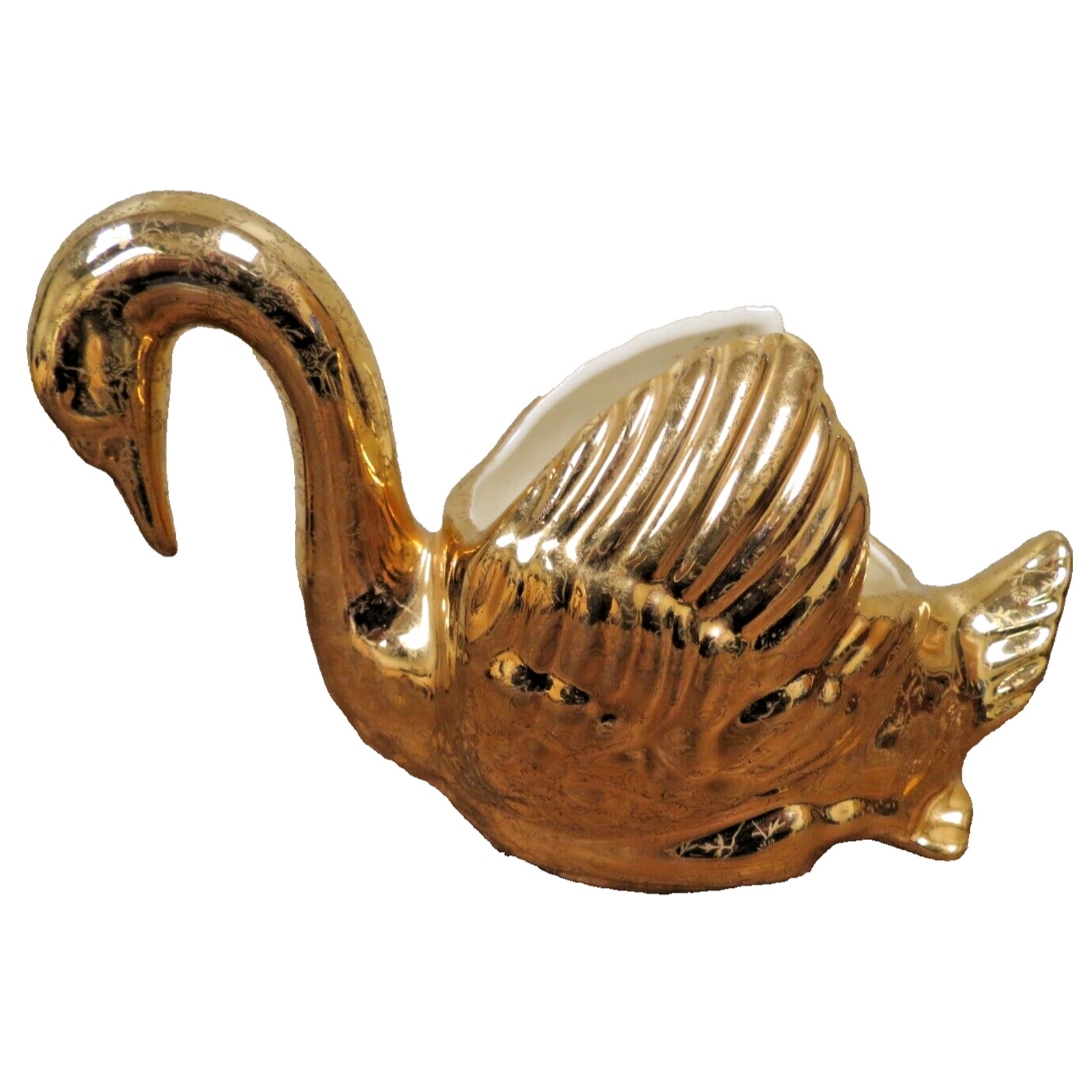 Vintage Swan Planter Hand Painted 22 Kt Gold Pearl China Co Flower Designs