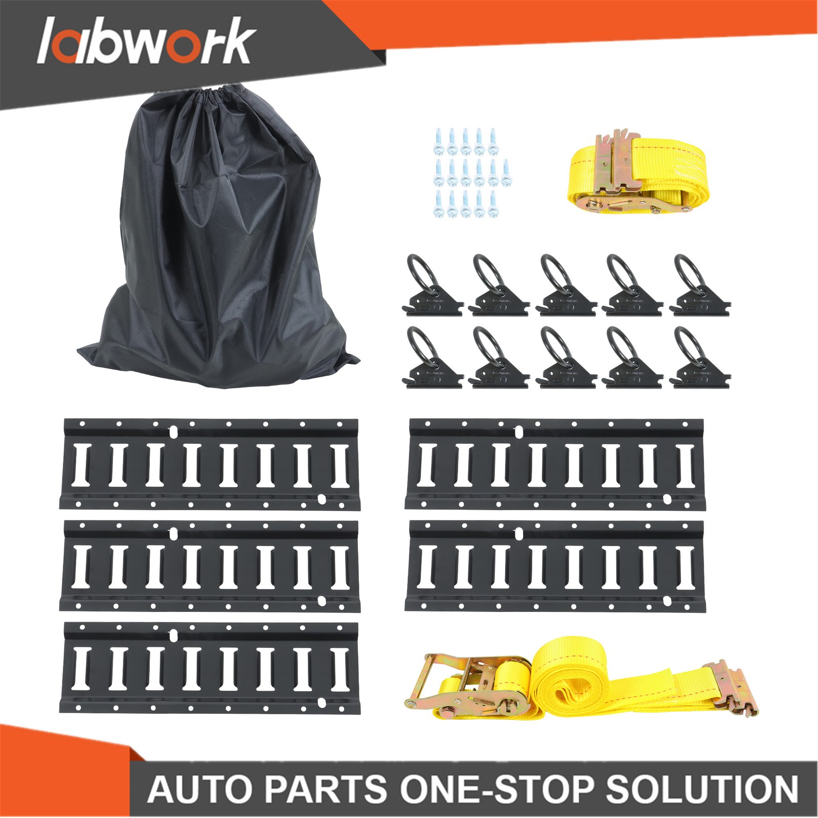 Labwork Tie-Down 5×1.3' E Track Rails 2x 12' Ratchet Straps 1x O Rings 1× Bag