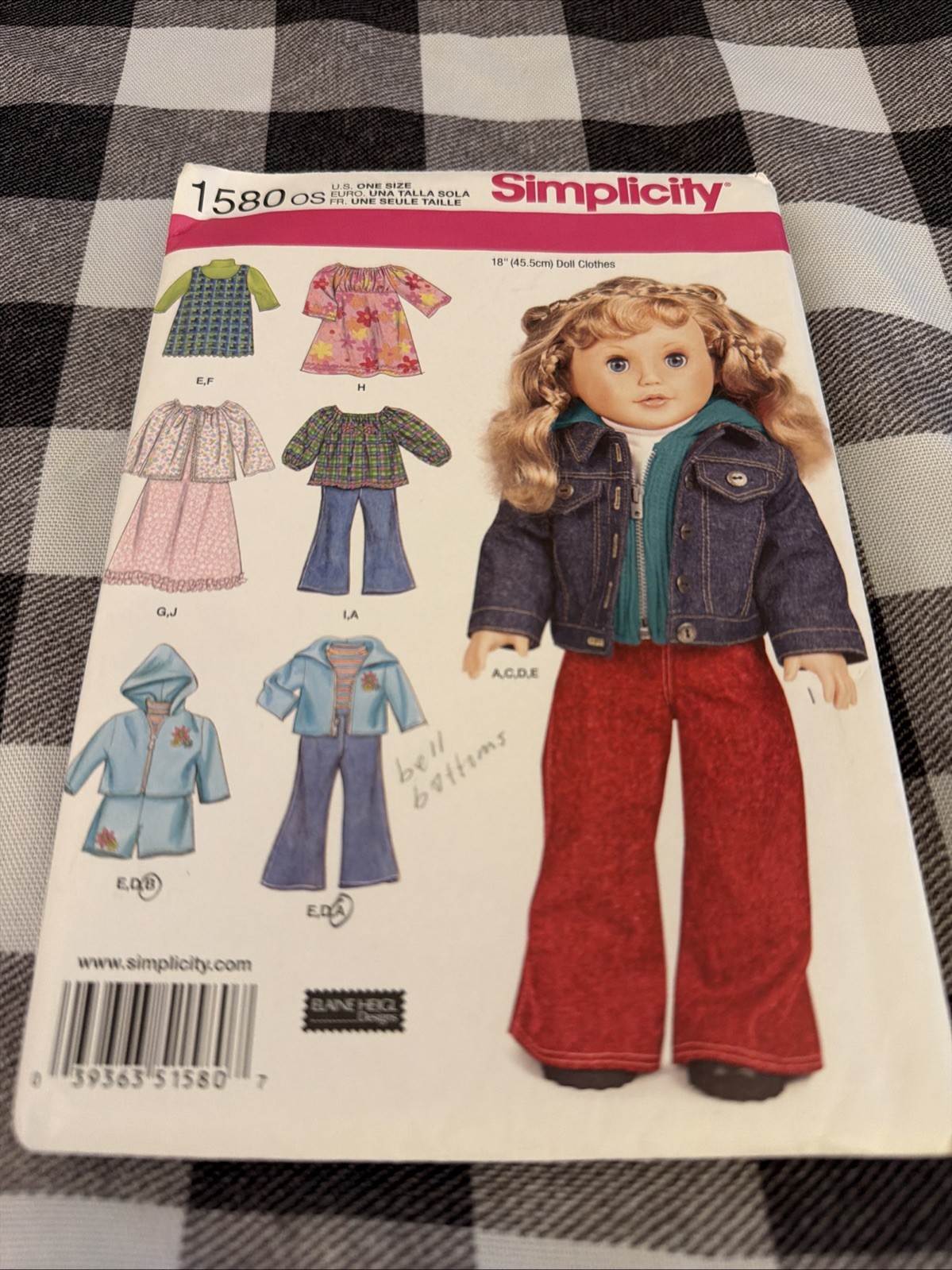 Simplicity 1580 18" Doll Clothes Pattern Denim Jacket Nightgown Flare Jeans