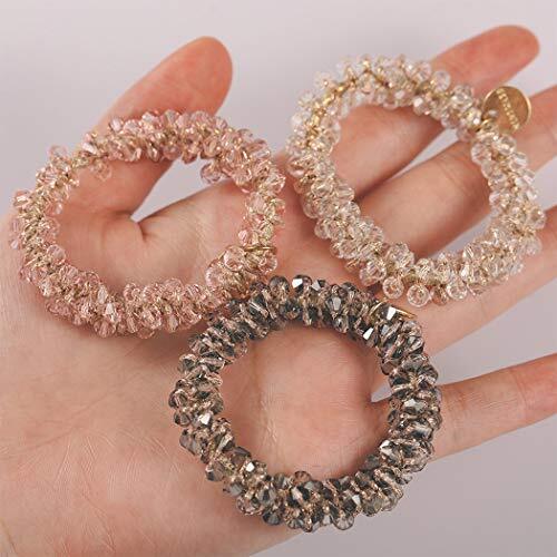 3Pcs Crystal Hair Ties Scrunchies Bands Bead Hair Accessories for Women Girls