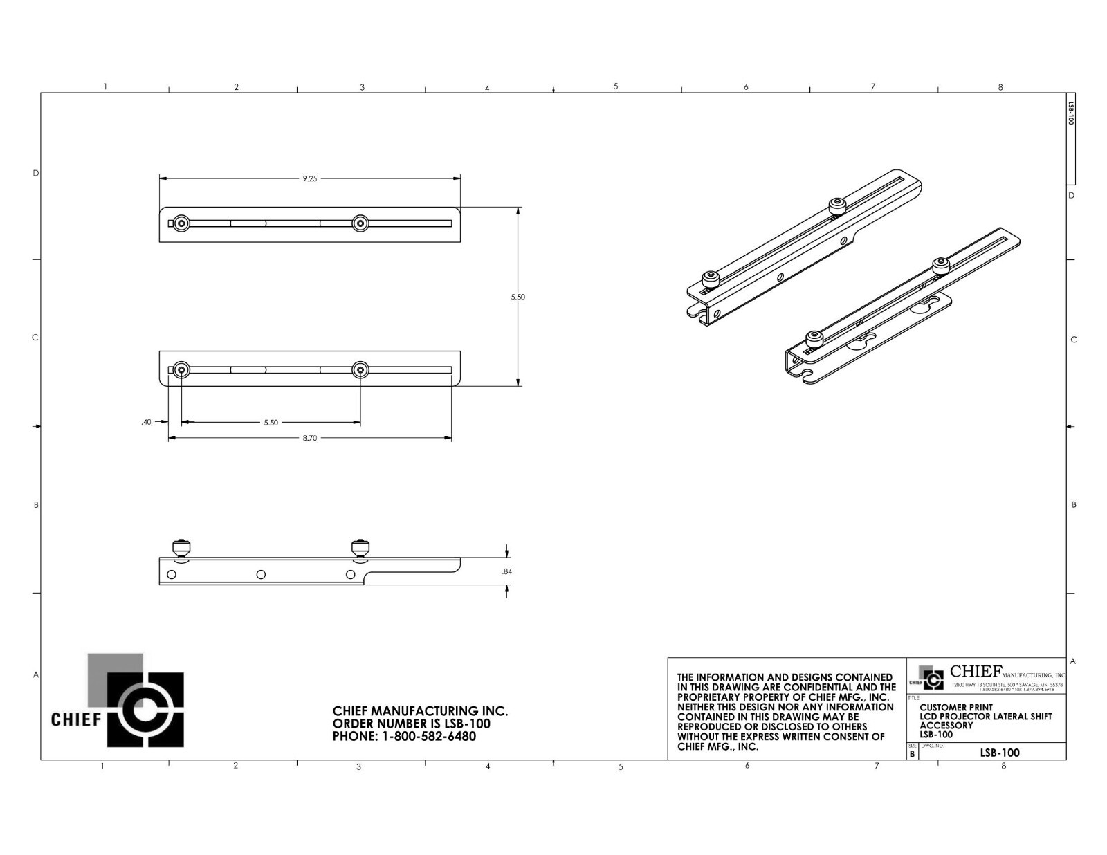 Chief LSB100 Lateral Shift Bracket for RPA LSB-100