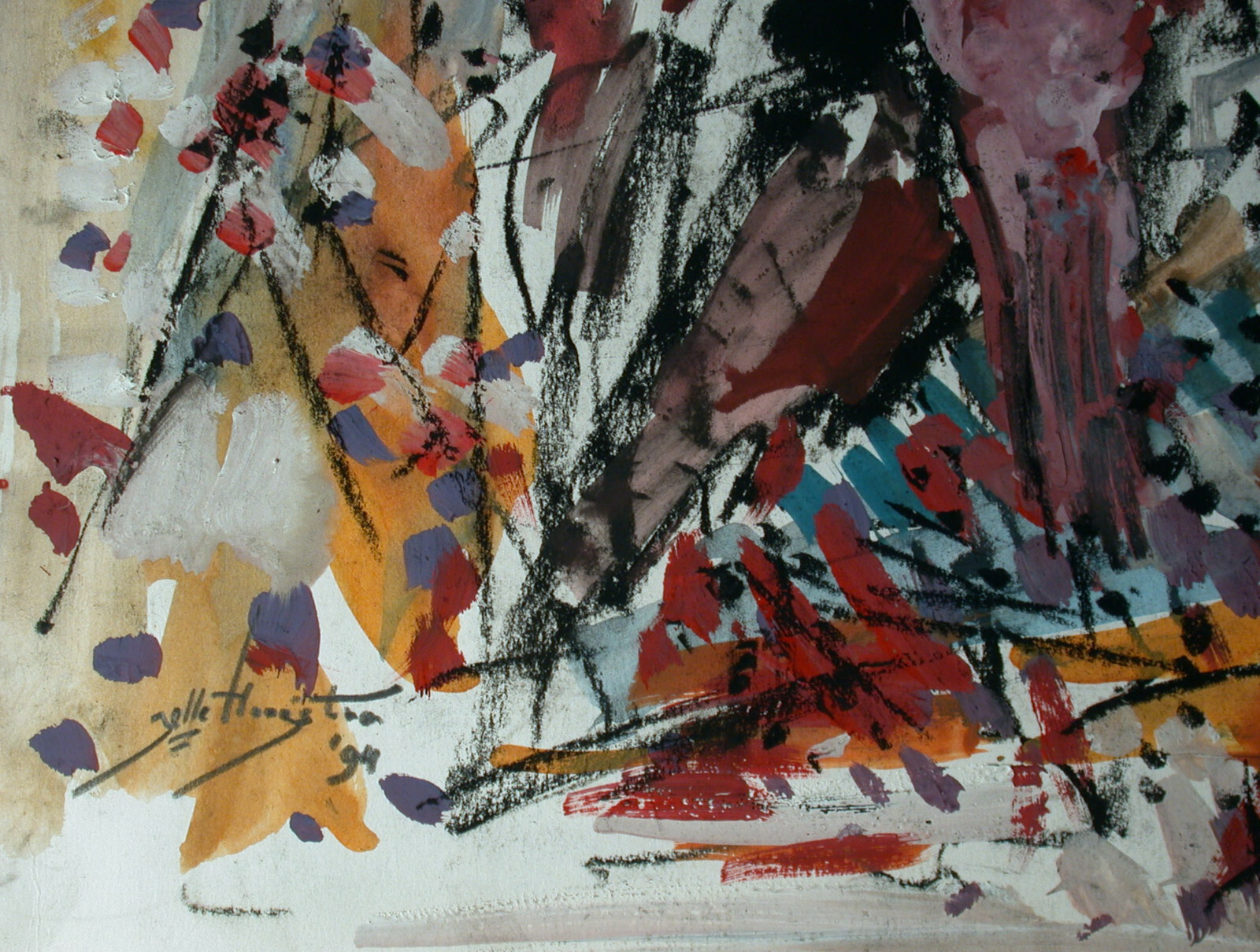 Jelle Hoogstra (Leeuwarden 1924 - 2003 Rotterdam) 5 colorful birds on a branch.