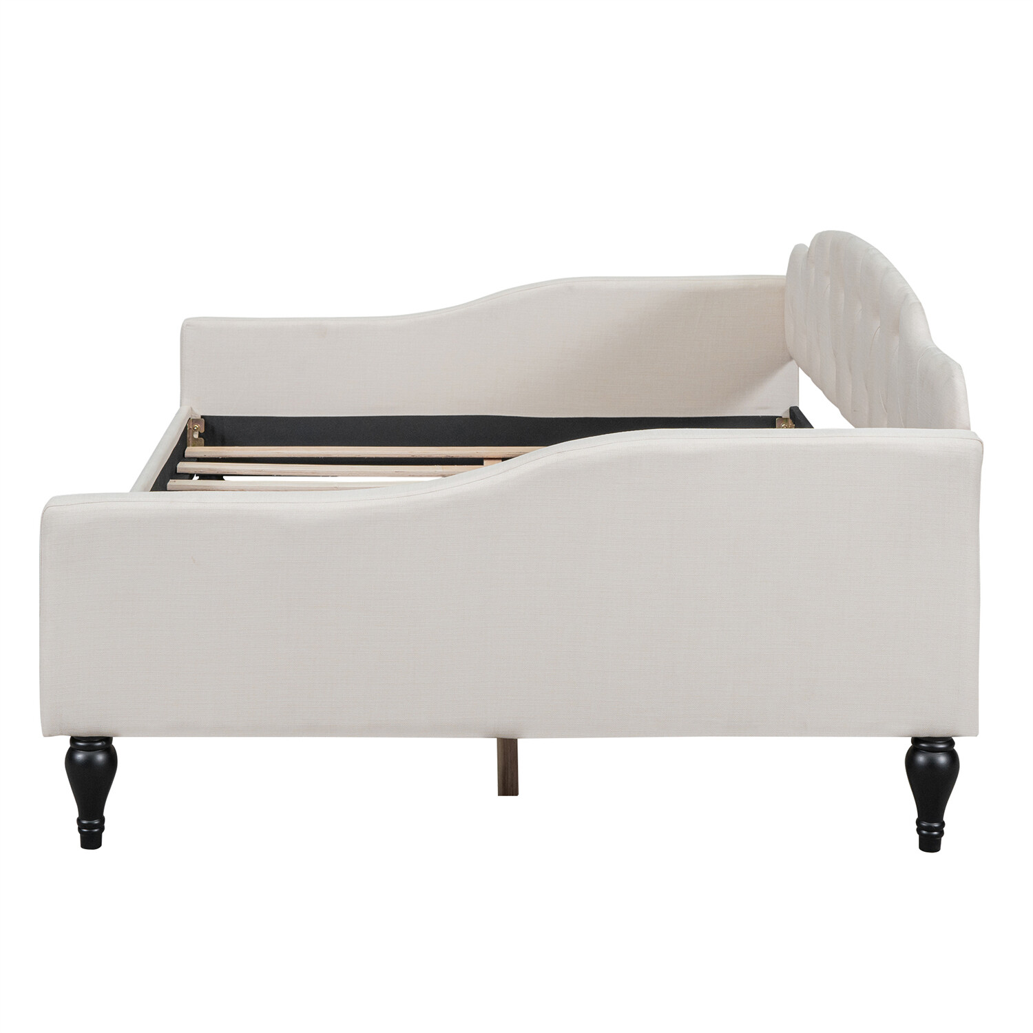 Full Size Daybed Linen Upholstered Bed Frame Sofa Bed for Bedroom Beige
