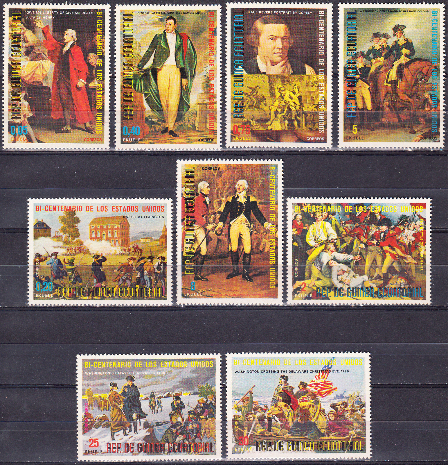 W EQUATORIAL GUINEA 0559A-567A USA BICENTENARY PAINTINGS PERFORATED SET