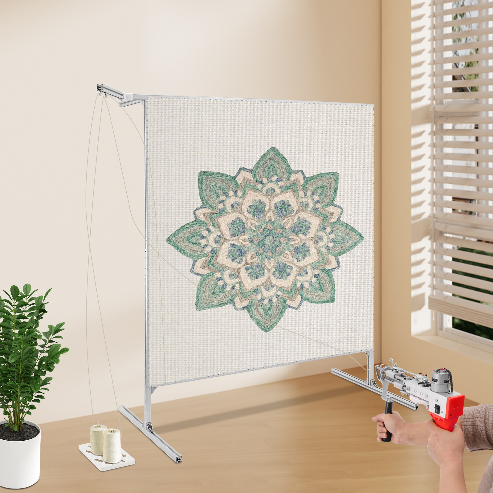 Aluminum Alloy Rug Tufting Frame Silver Freestanding Tufting Frame w/ Yarn Tray