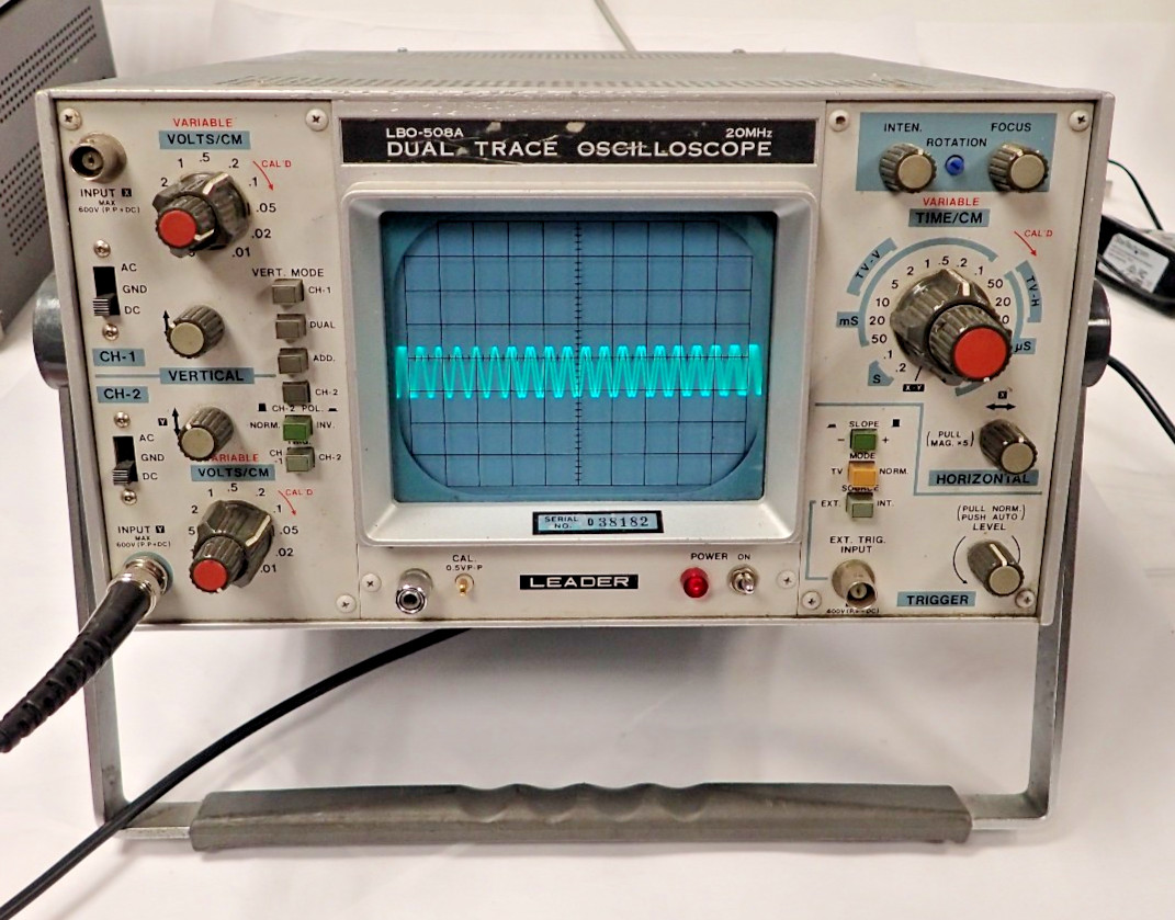 LEADER ELECTRONICS LBO-508A DUAL TRACE DC- 20 MHz OSCILLOSCOPE  2 CHANNEL  115V