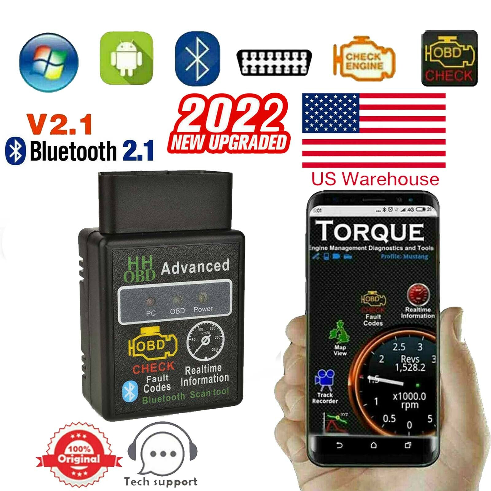 Car Bluetooth Code Scanner Reader ELM 327 Automotive Diagnostic Tool OBDII
