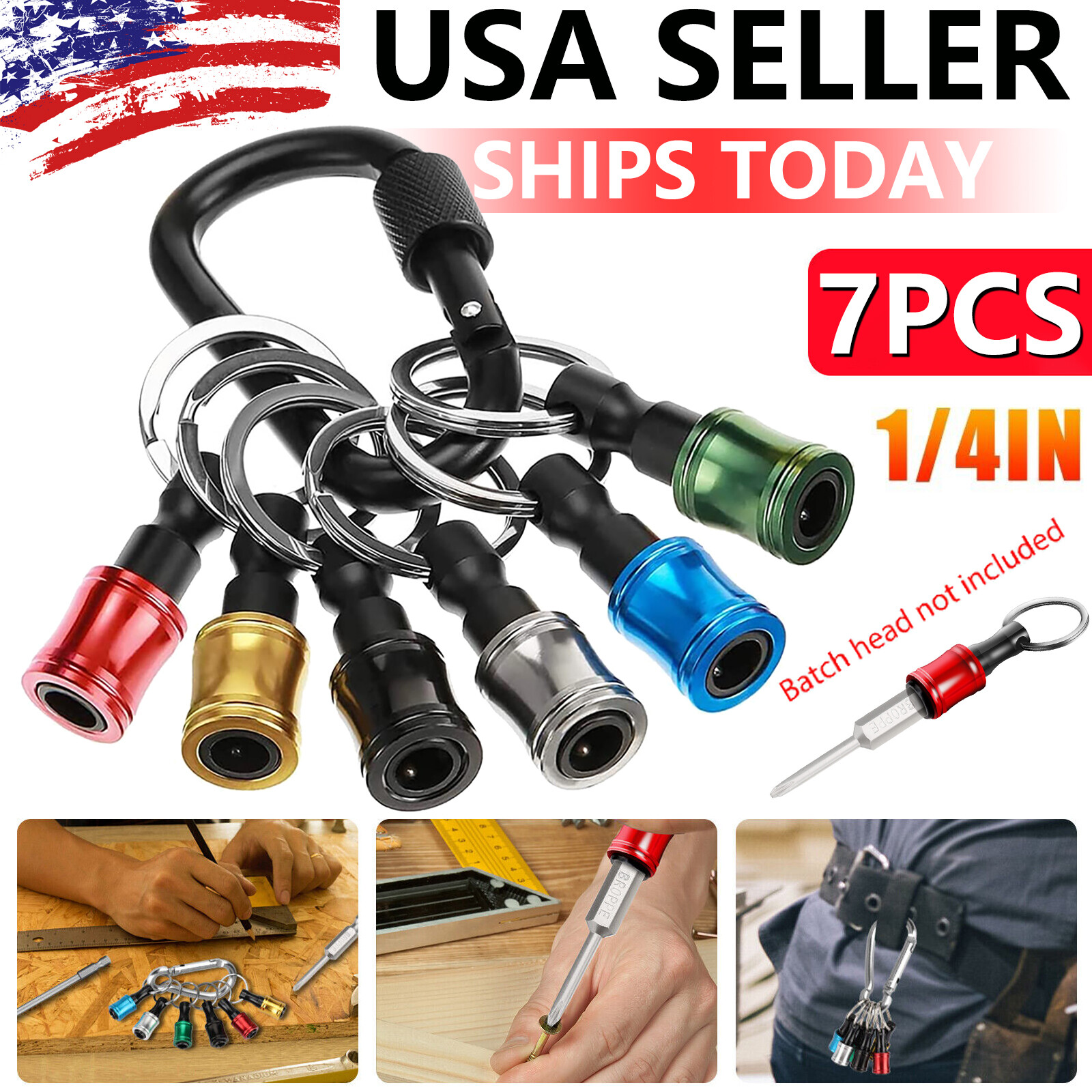 7Pcs 1/4" Hex Shank Quick Release Keychain Screwdriver Drill Bit Holder Bits Set
