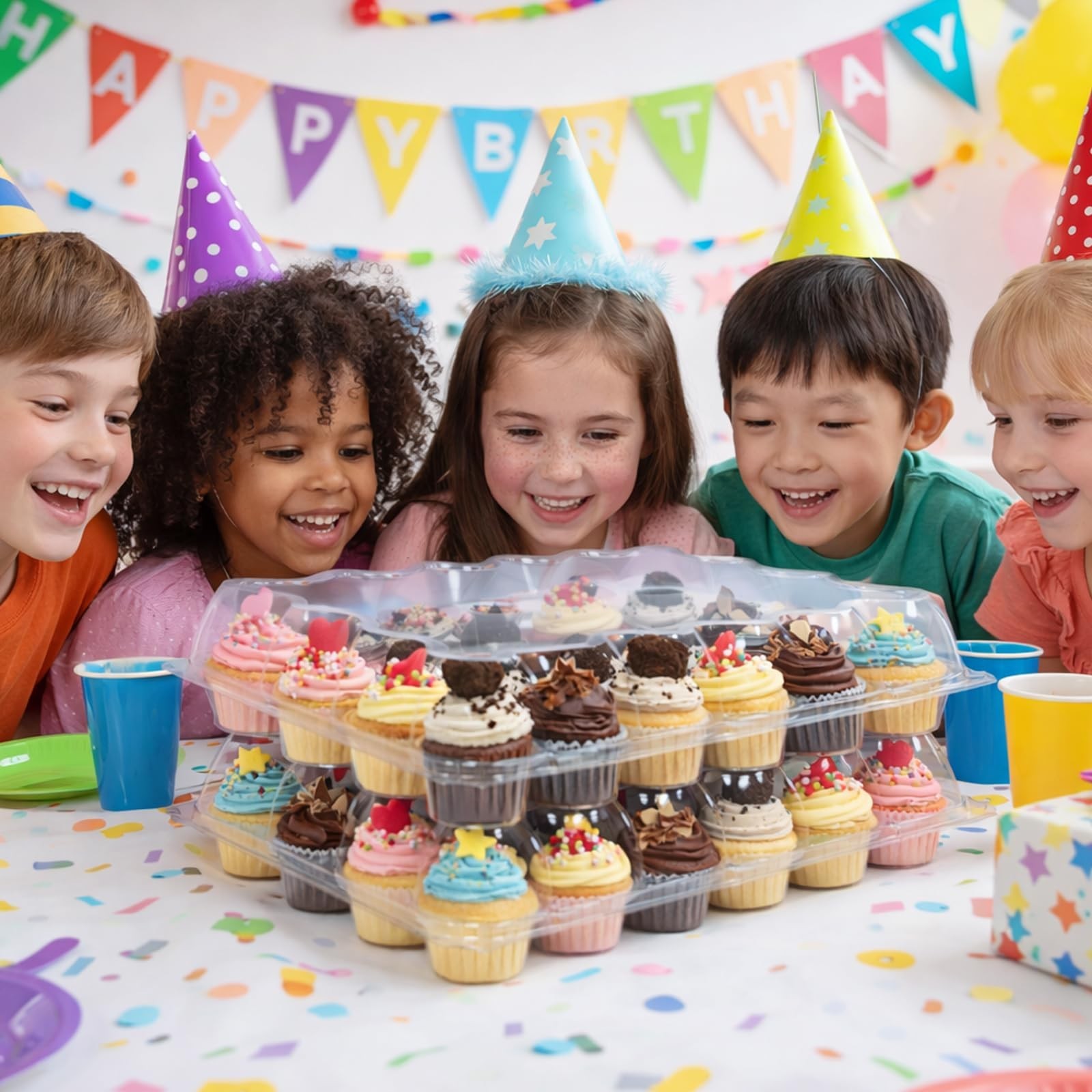 WIKDAY Plastic Cupcake Containers with Liners, 24 Count x 10 Sets | Clear Cup...