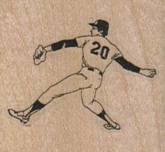 Baseball Player 20 1 3/4 x 1 1/2" Mounted Rubber Stamp, Sports Stamp