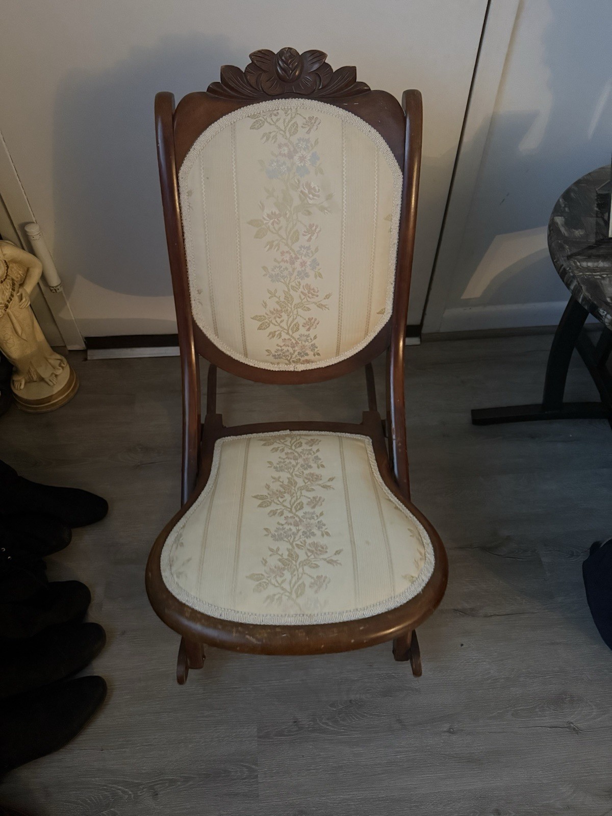 Vintage Folding Rocking Chair with Tapestry Seat & Back