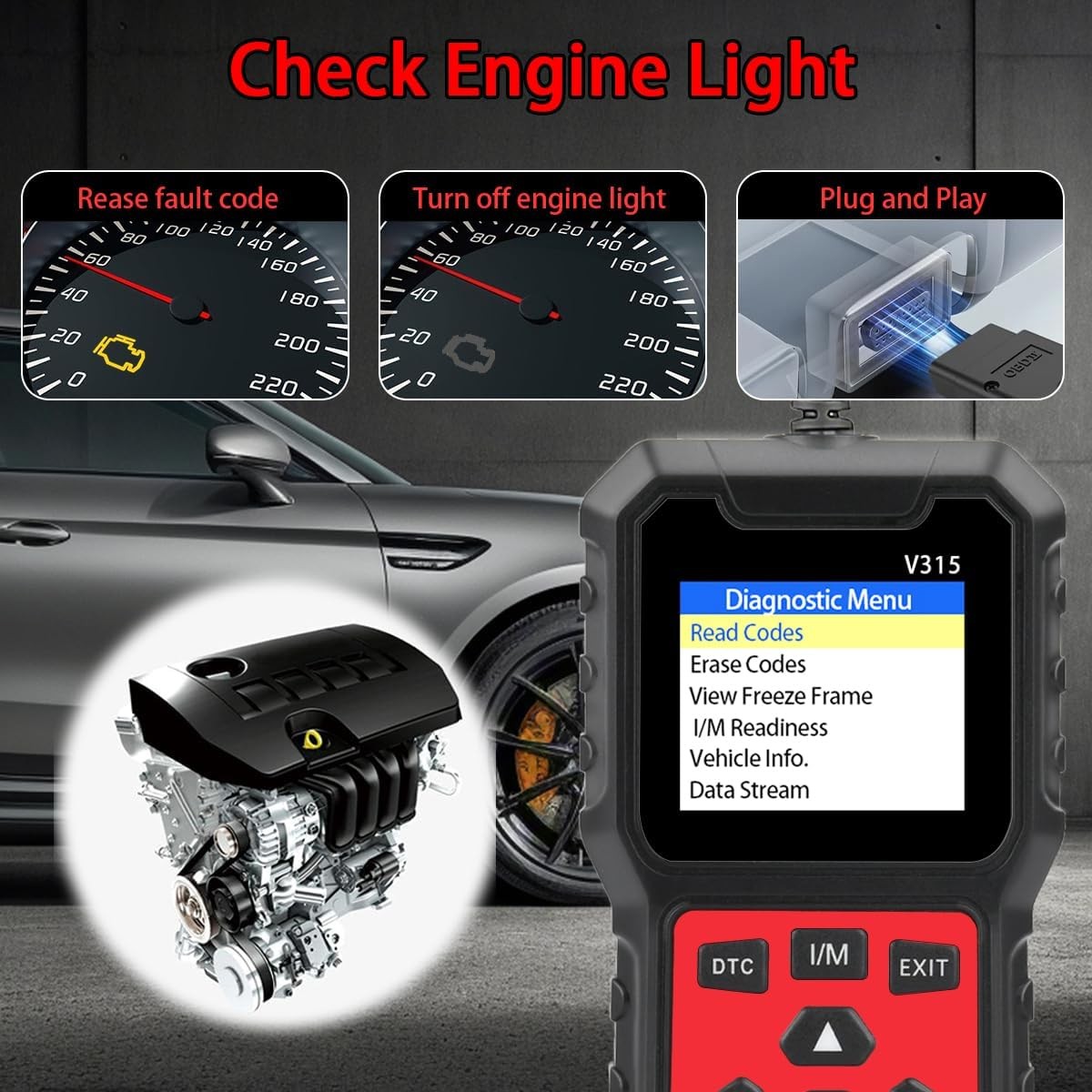 V315 OBD2 Diagnostic Diagnostic Tool Tool, Code Reader, Engine Light Diagnostic
