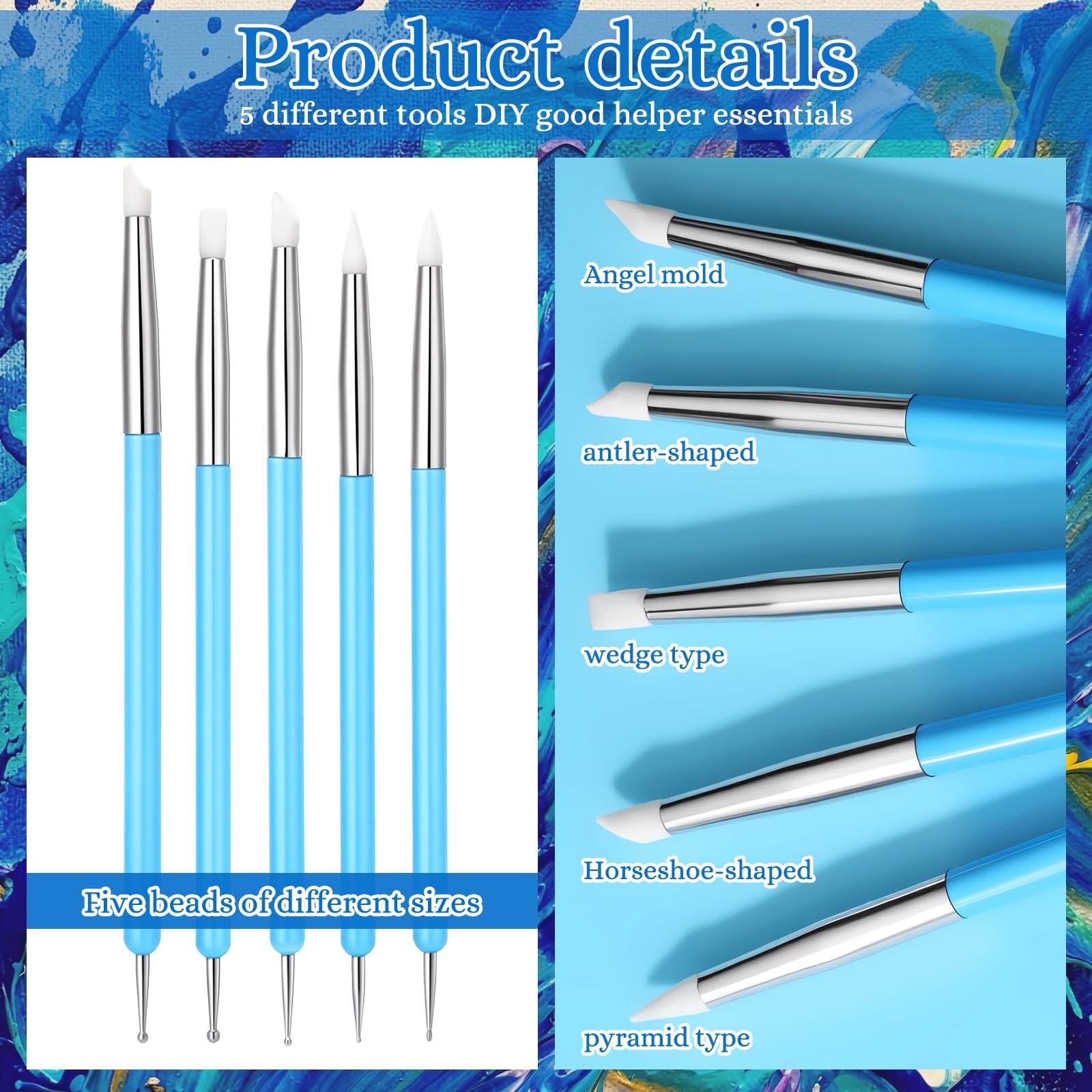 50 Pcs Silicone Clay Sculpting Tools 10 Sets Polymer Clay Tools Dotting Embos...