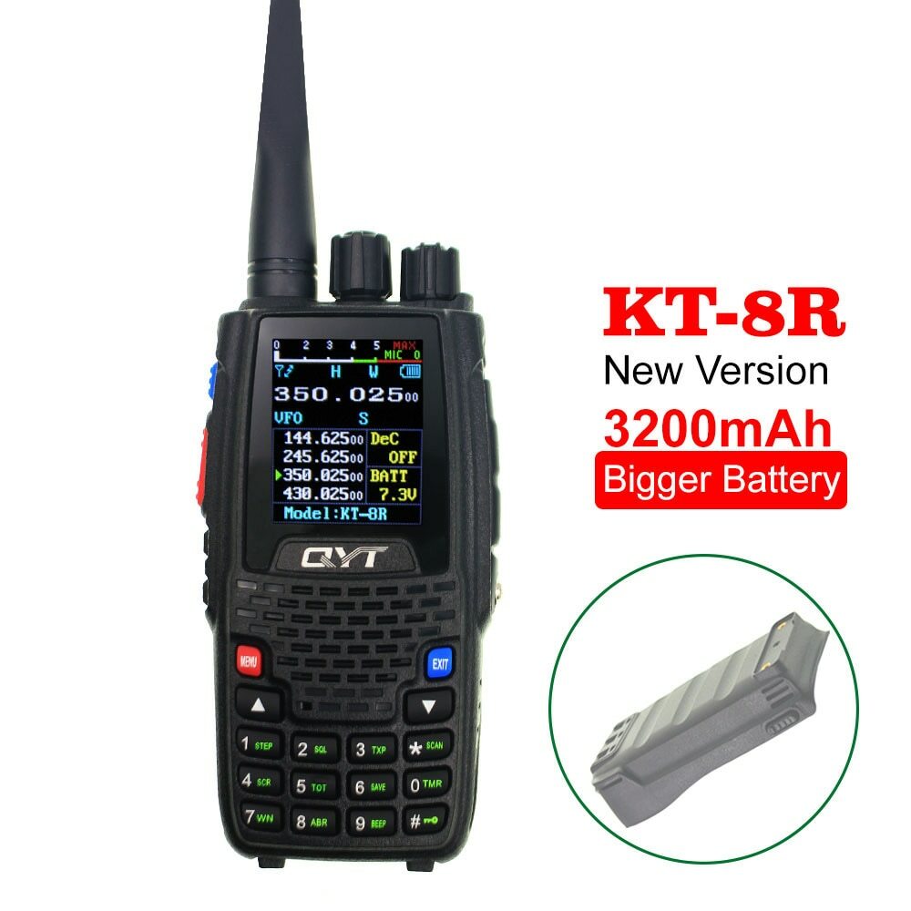 QYT Walkie Talkie KT-8R 3200mAh Quad Band 136-147Mhz 400-470 220-270 350-390mhz