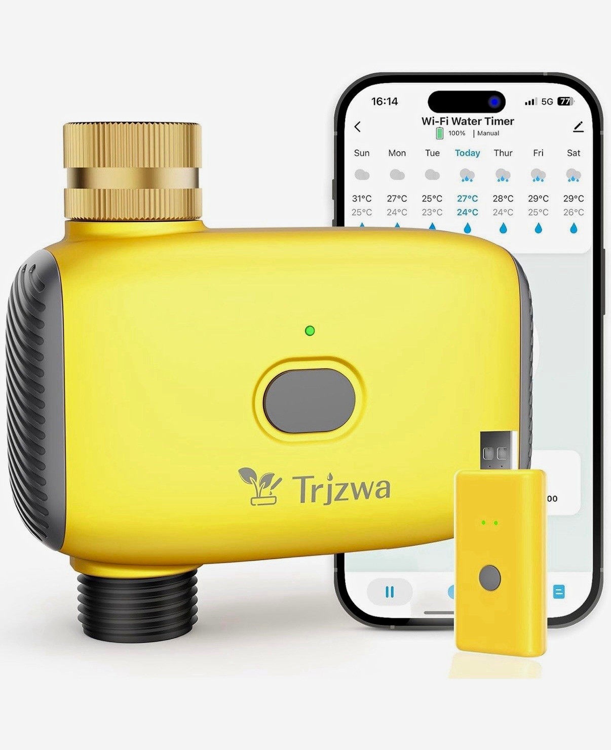 Trjzwa Wi-Fi App Hose Faucet Water Timer 1 Outlet/Zone Rain Delay+Gateway