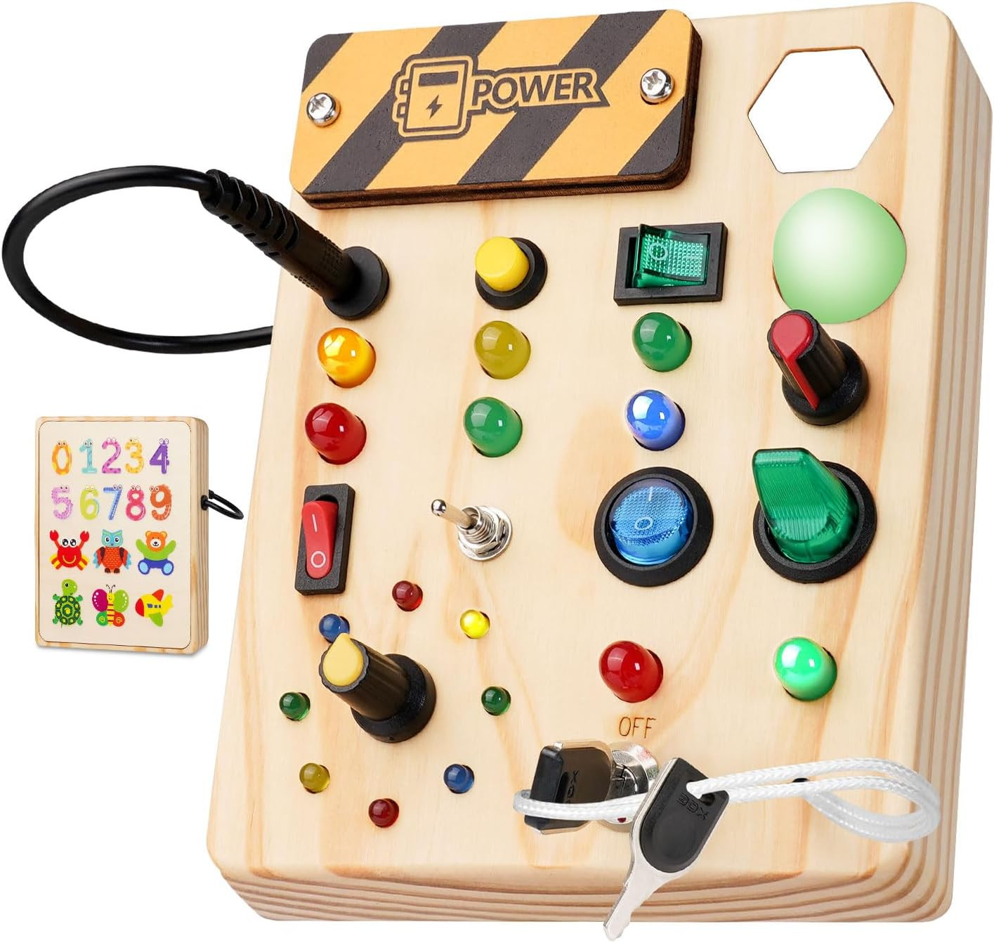 Montessori Busy Board Toys Wooden Sensory Toy For Toddler w/ LED Light Up Switch