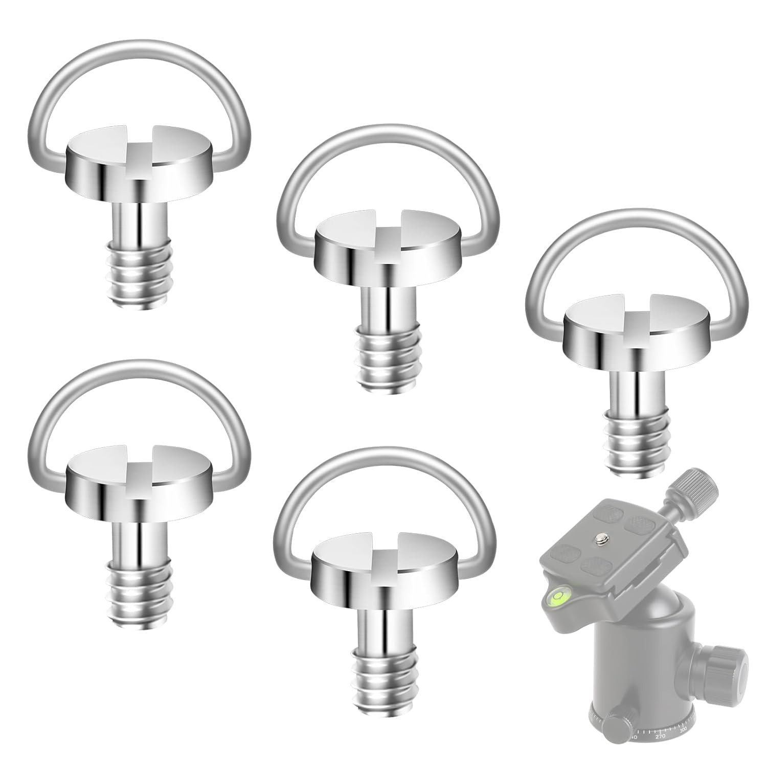 5 Pack 1/4" Stainless Steel Camera Tripod Screw D-Ring Quick Release Plate Bolt
