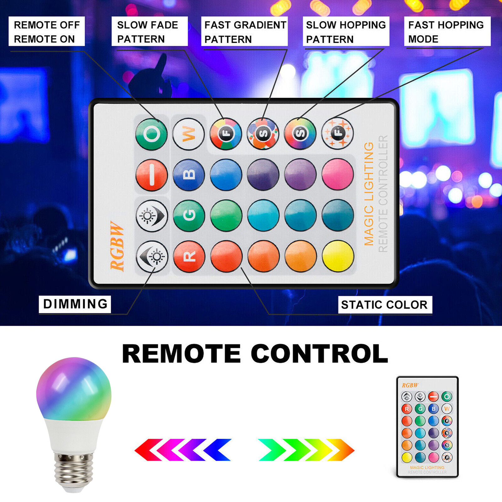 6 PCS 16 Color Changing Light Bulb Remote Control Dimmable RGB LED Bulbs E27 E26