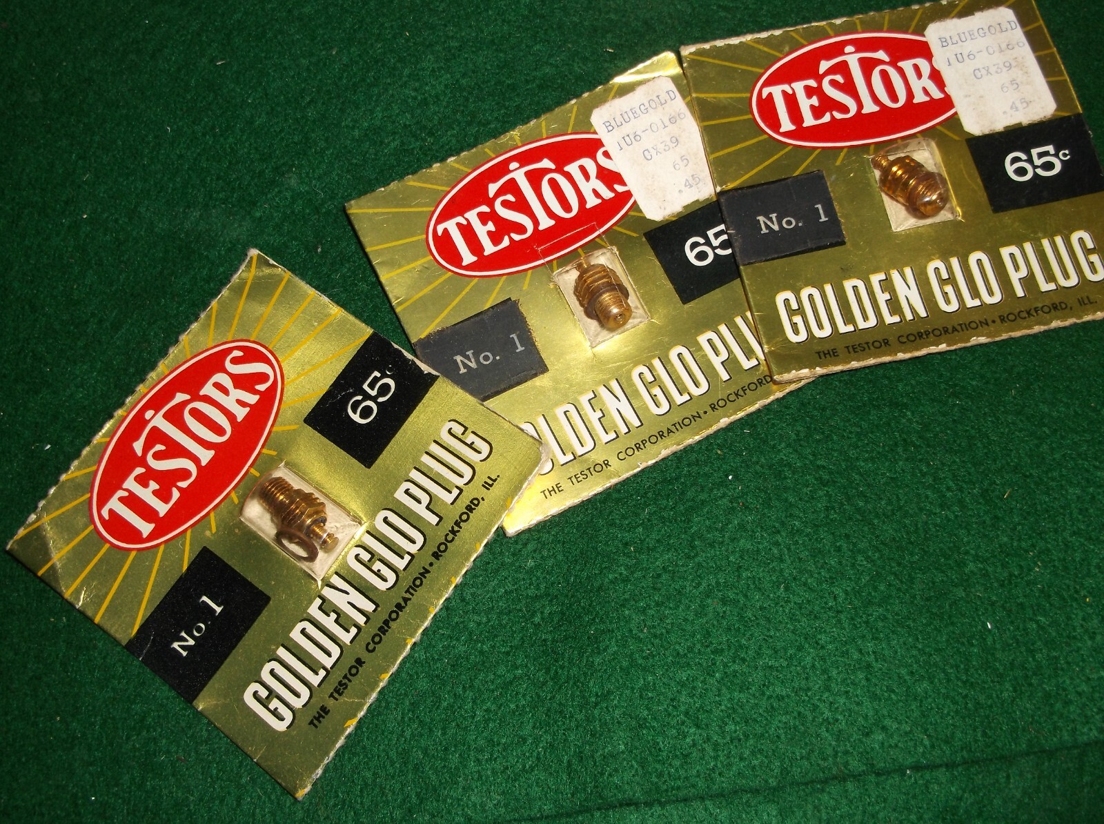A LOT OF (3) NEW (TESTORS) LONG #1 GLOW PLUGS ON CARDS for Model airplane Engs.