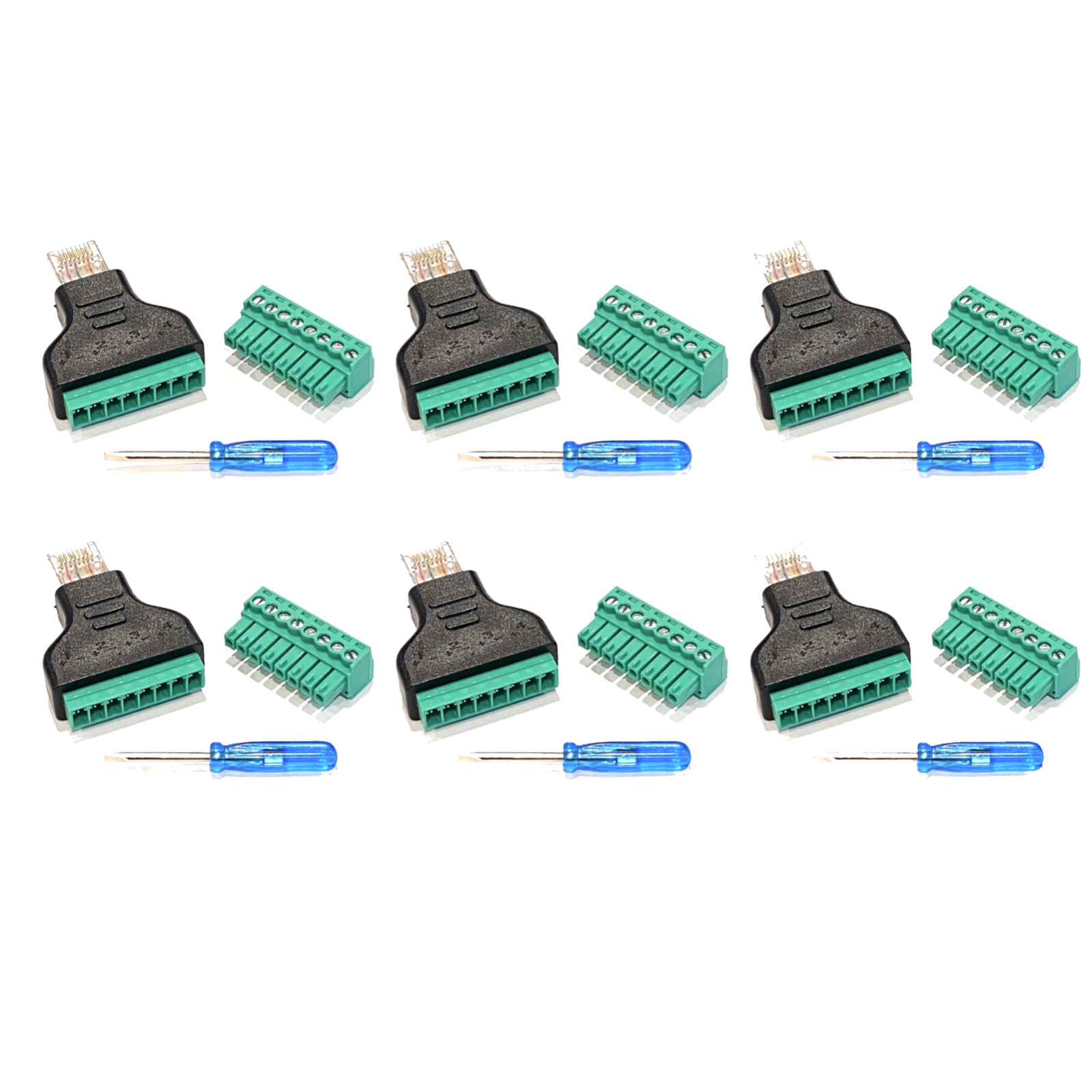 (6) Pack of RJ45 Modular Plug 8 Conductor DIY 8 Pin Euro Style Terminal Block