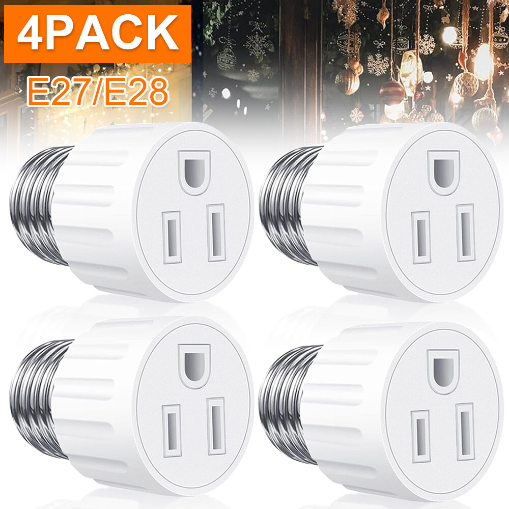 4Pcs E26/E27 3 Prong Light Bulb Socket to Plug Adapter Polarized Screw in Outlet