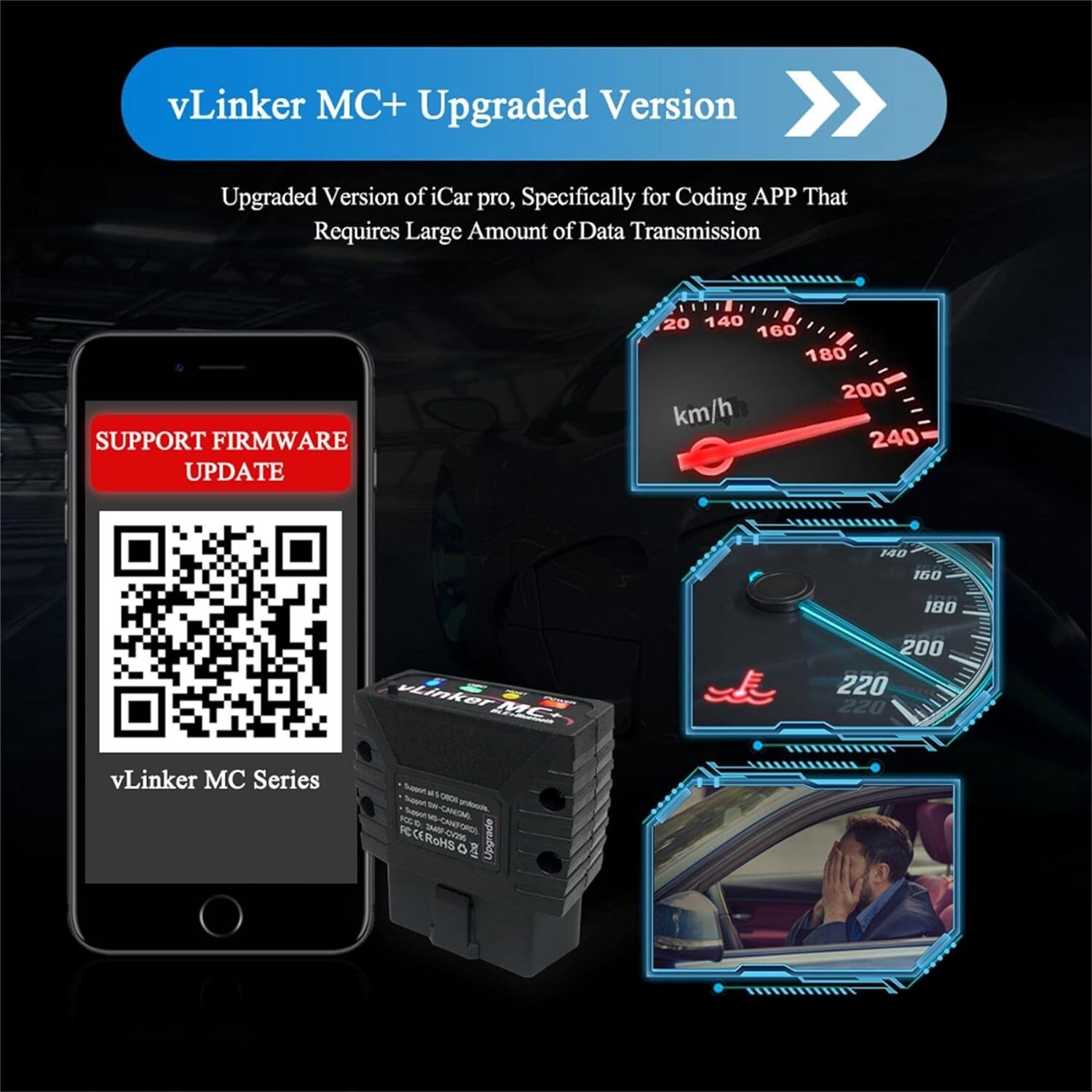 Vgate vLinker MC+ BT 4.0 OBD2 Car Scanner Tool Auto Diagnostic Device Adapter