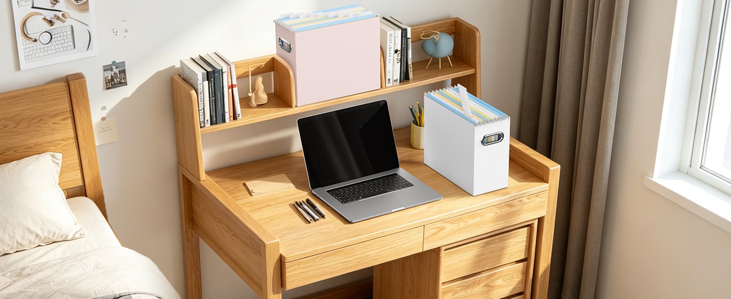 File Organizer Box, Portable Collapsible Cardboard File Folder Organizer with