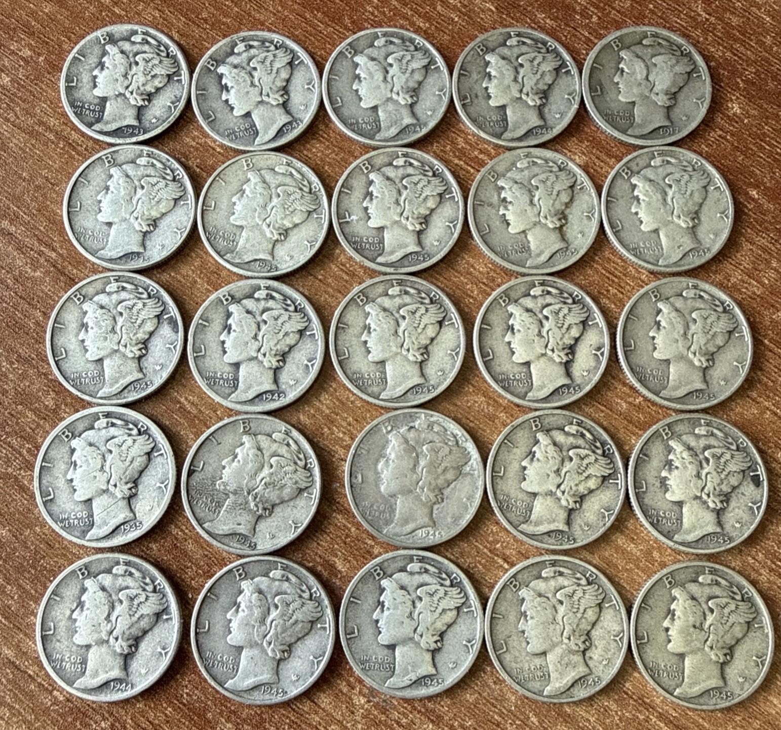 MERCURY Dimes Silver 90% Mixed Dates/Mint Marks 1940's Lot of 25