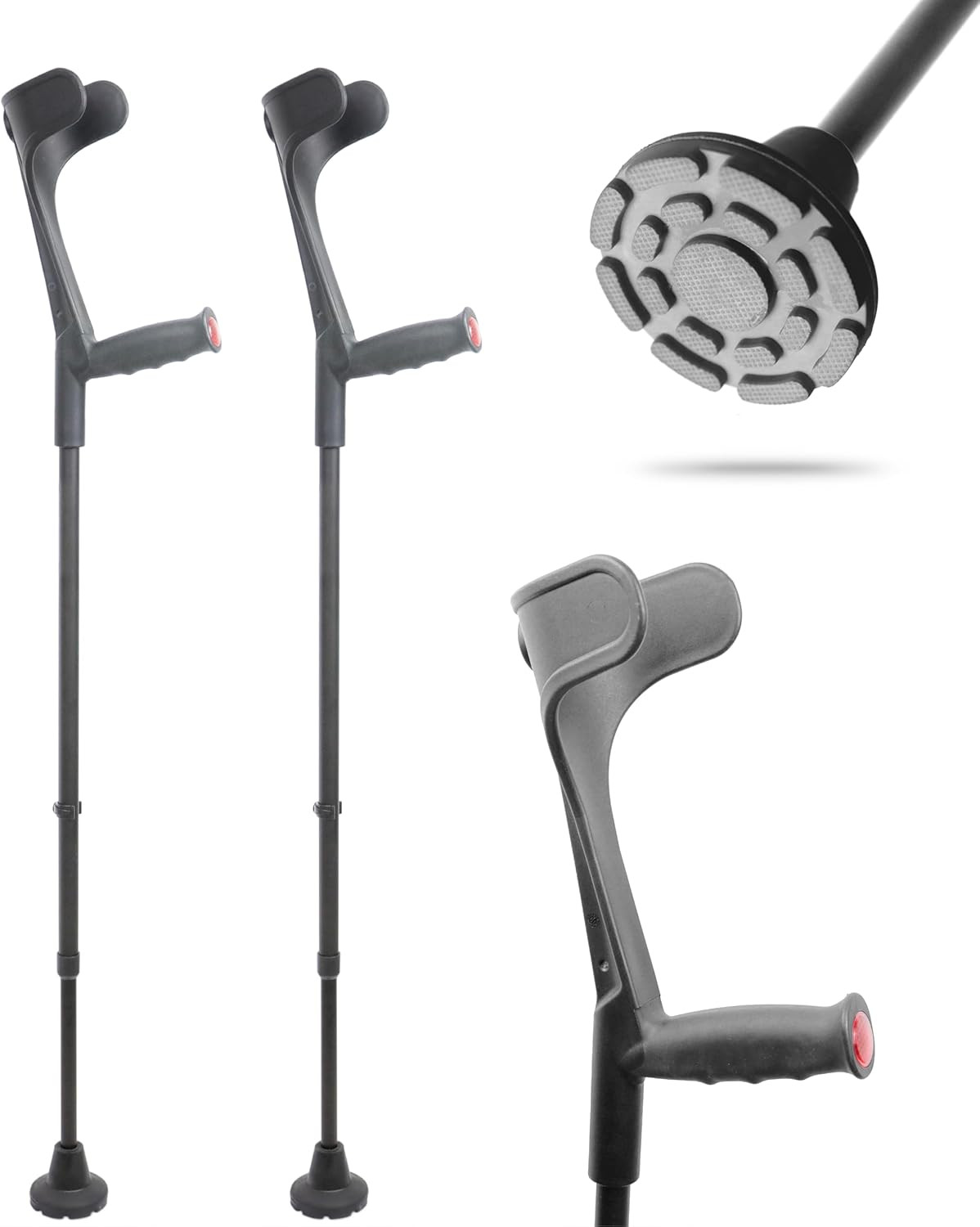 Forearm Crutches for Adults (X2 Units), Open Cuff, Extra Balance with Wide Tip,