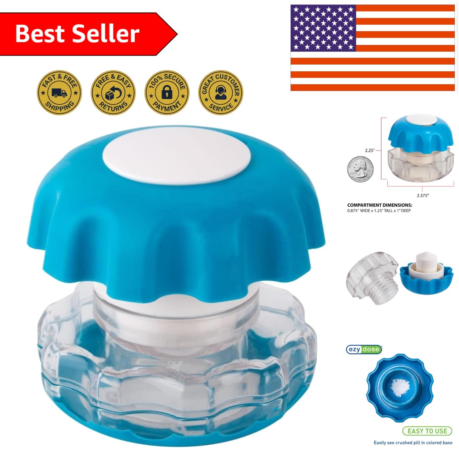 Durable BPA-Free Pill Grinder with Compartment – Travel Friendly Medication Aid