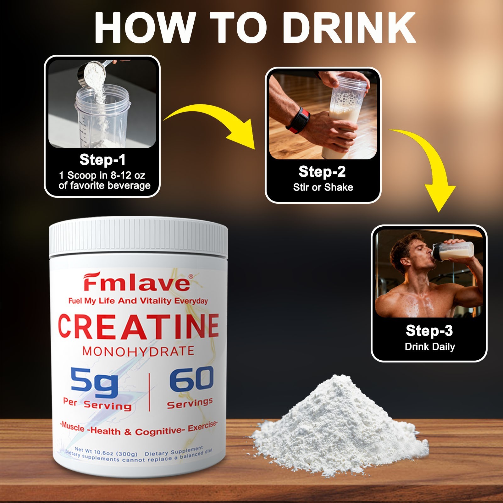 Fmlave Creatine Monohydrate 5g Micronized Creatine 10.58oz - 60 Serving Non-GMO