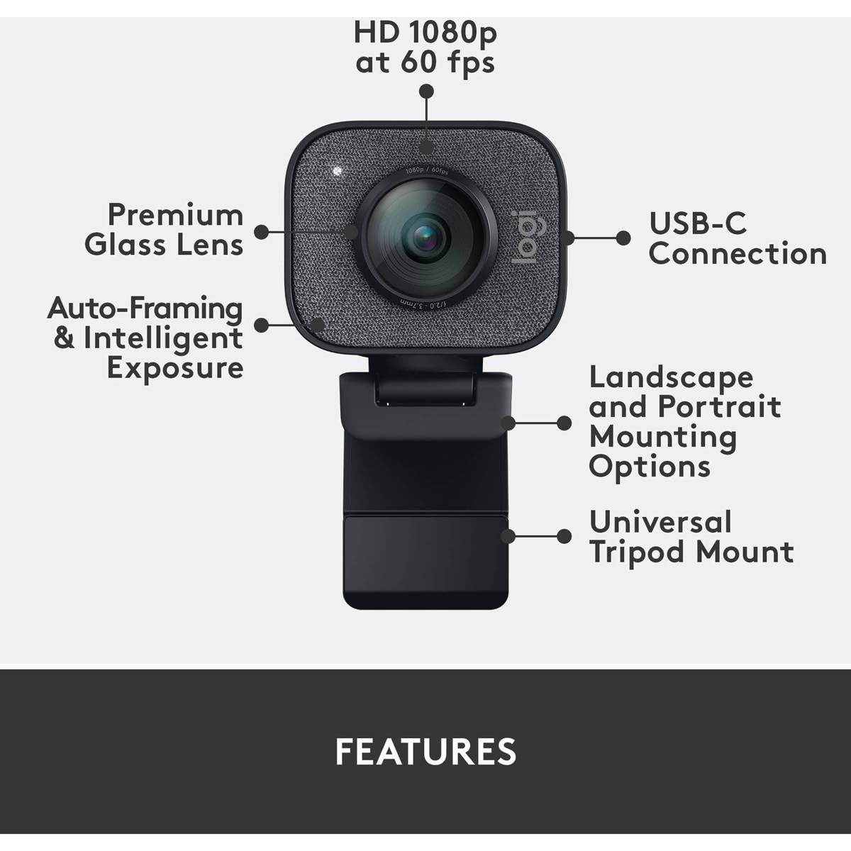 Logitech StreamCam Plus Full HD 1080p USB C Webcam Graphite