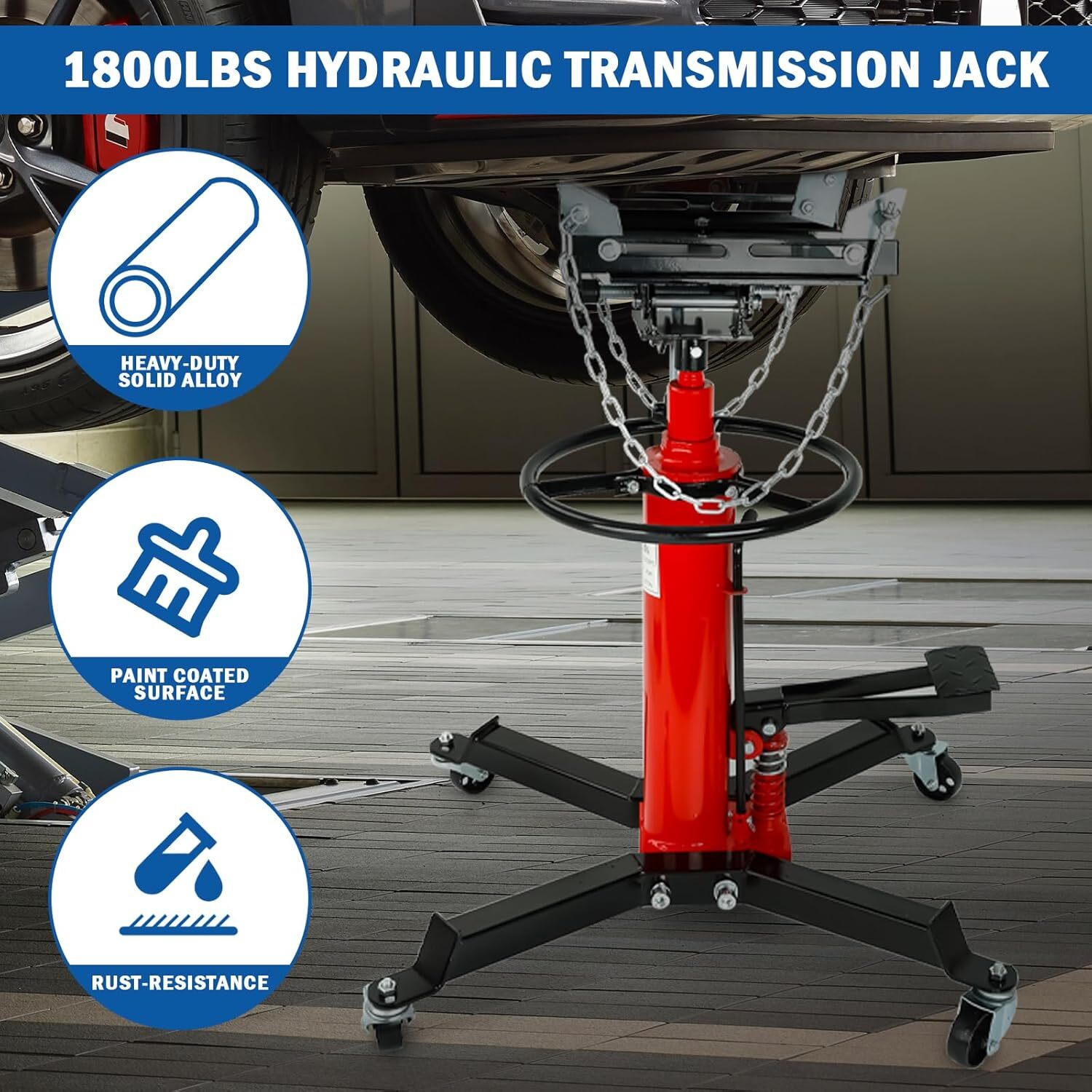 1800 lbs 34" to 68" Hydraulic Transmission Jack 360° Swivel Wheels Lift Hoist