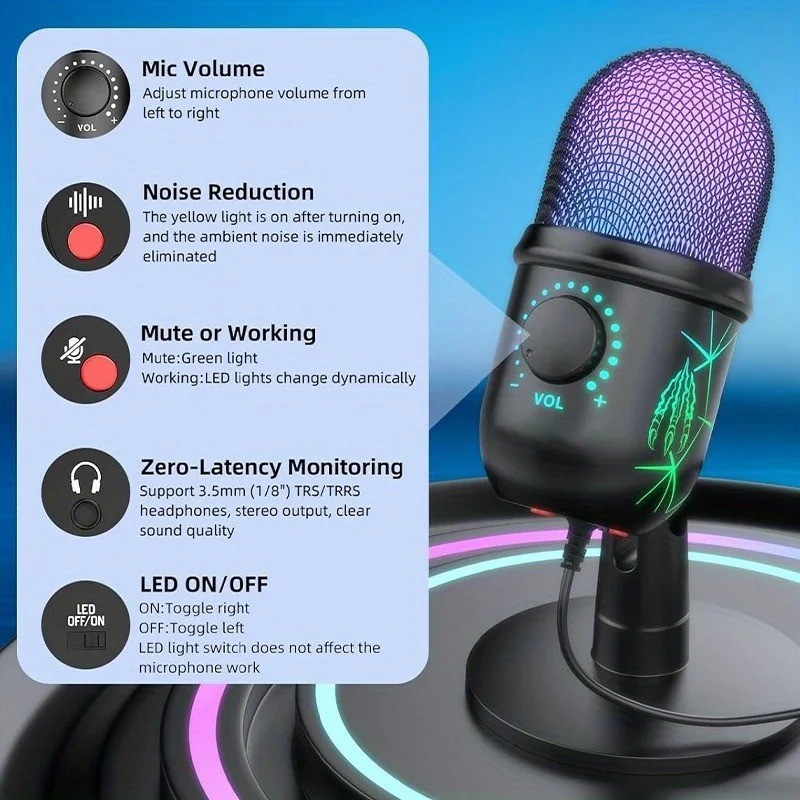 USB Condenser Microphone V5 Noise Cancelling Streaming Gaming Mic Stand