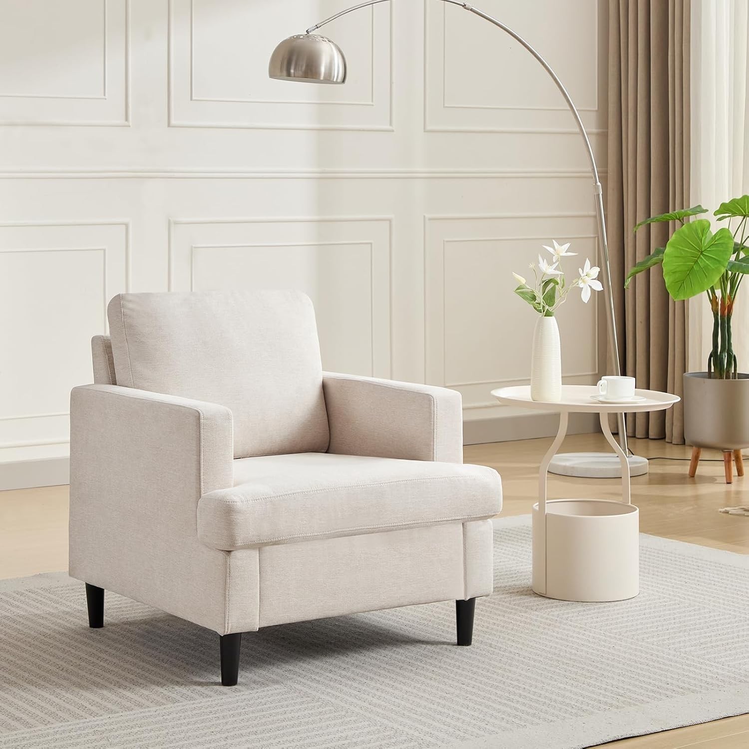 Accent Chair Living Room Chair Breathable Linen Fabric Upholstered Sofa Chair